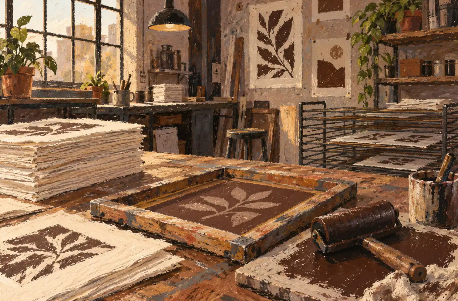 Illustration of print businesses and their working space